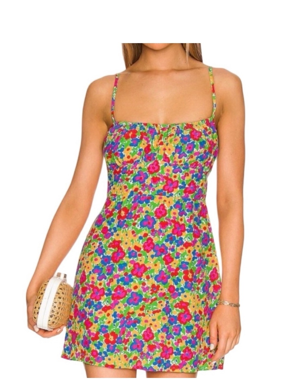 Faithfull the Brand Yellow Floral Mini Dress Cottagecore